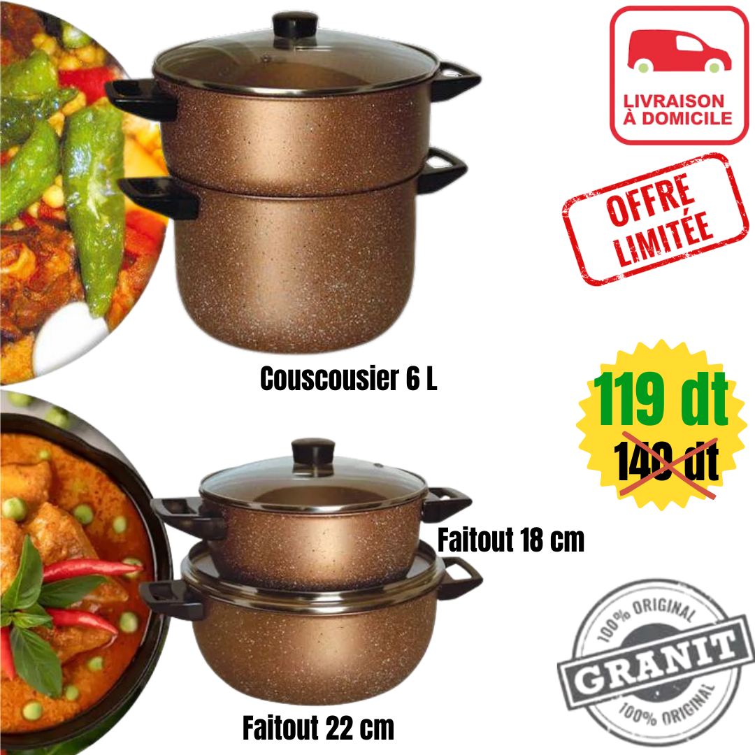 Pack De 7 Pièces By COOK'ART Granite ✅ en Promo❗ 🎁😍 3 Couleurs : Noir/Bronze/Rouge