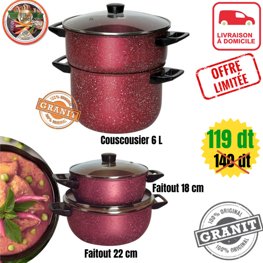 Pack De 7 Pièces By COOK'ART Granite ✅ en Promo❗ 🎁😍 3 Couleurs : Noir/Bronze/Rouge