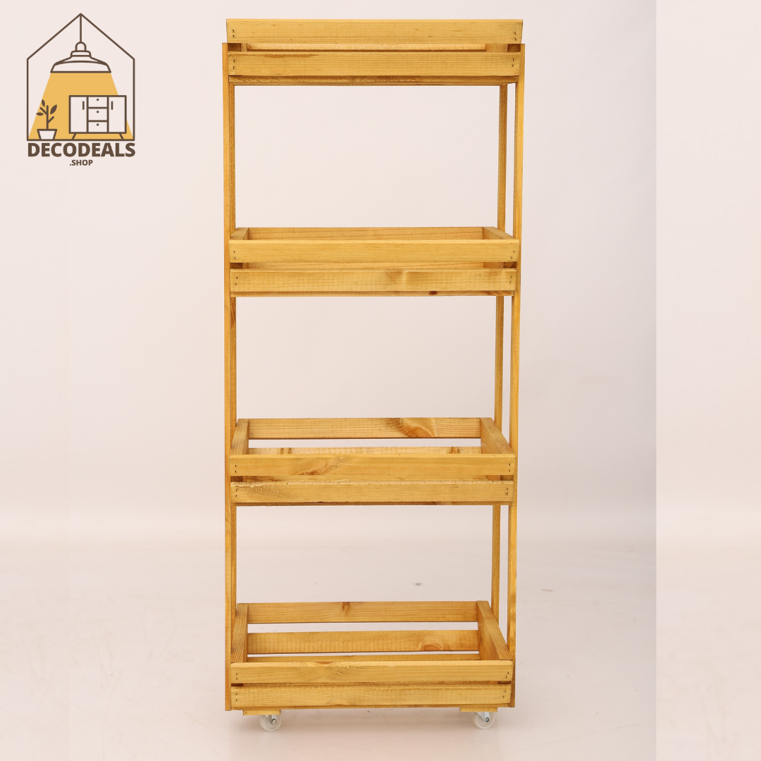 Meuble de Rangement en Bois Naturel Mobile - 4 Étagères Pratiques (Modèle 2)