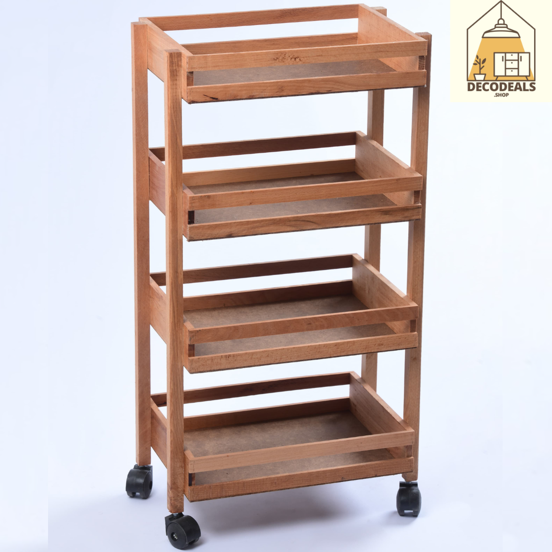 Meuble de Rangement en Bois Naturel Mobile - 4 Étagères Pratiques (Modèle 1)