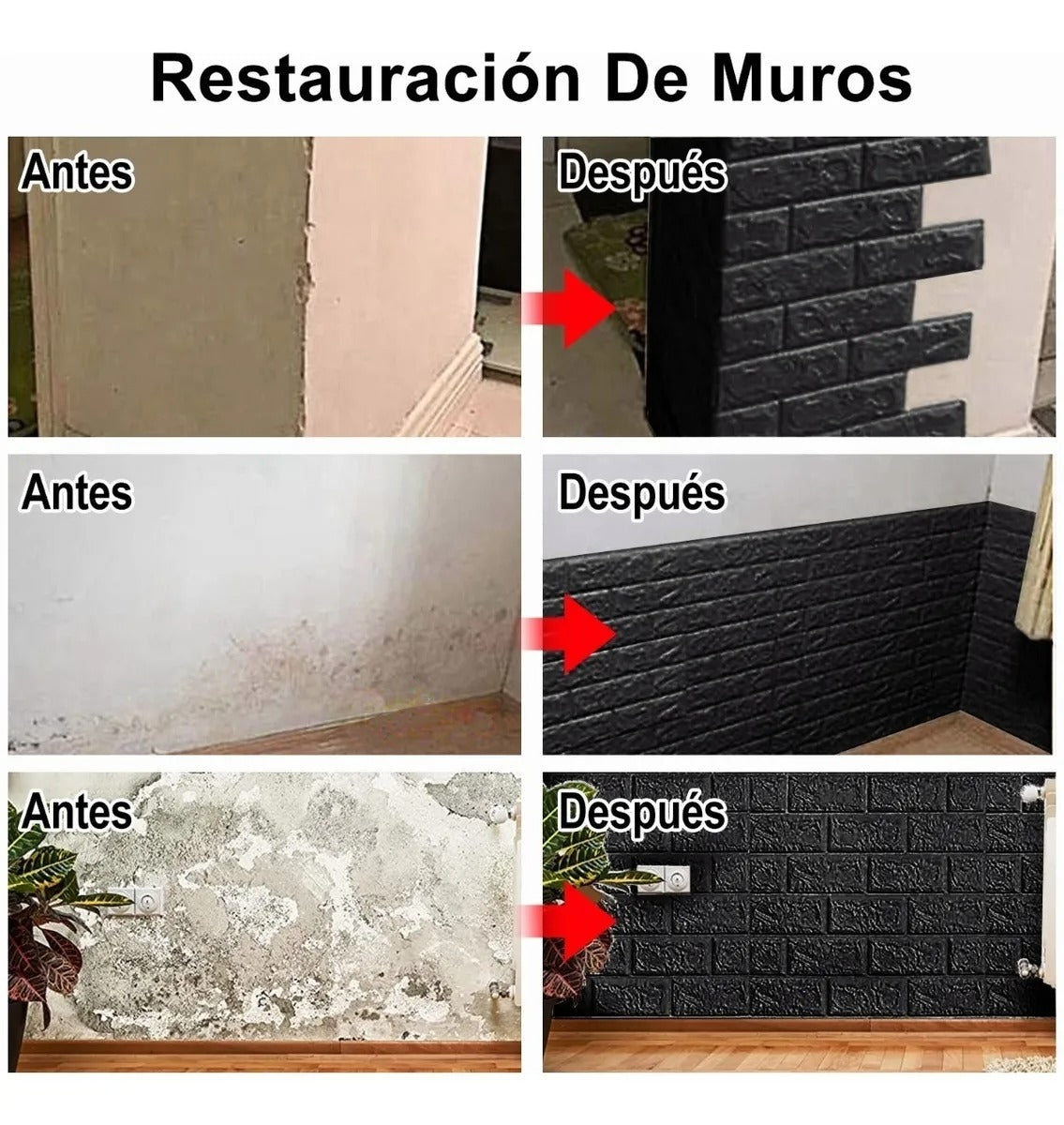 Pack de 10 Panneaux Muraux 3D Effet Brique Noir