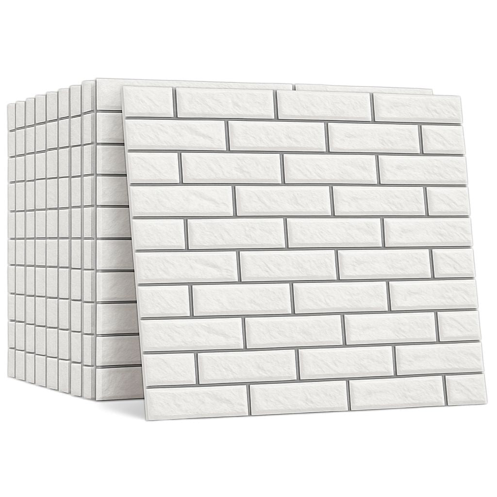 Pack de 10 Panneaux Muraux 3D Adhésifs Anti-Humidité Blanc avec Bordure Gris 5MM