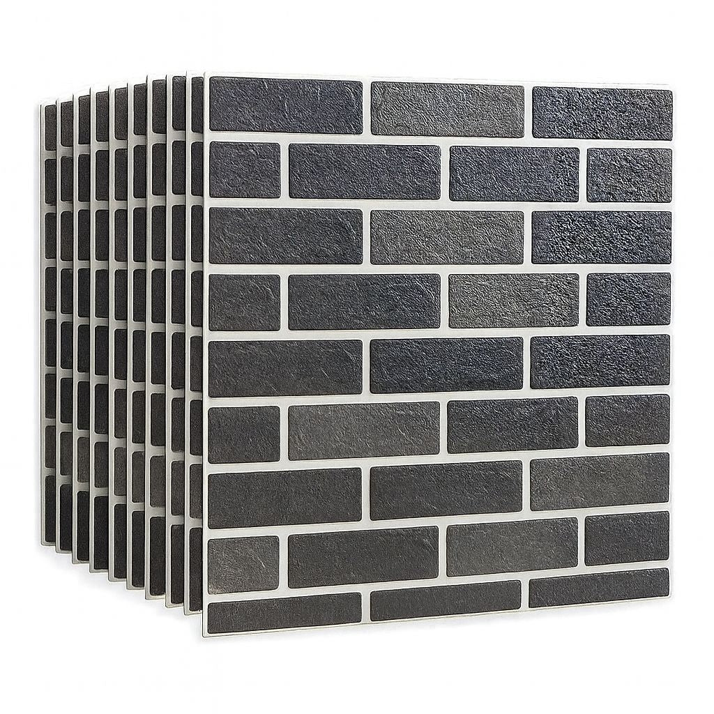 Pack de 10 Panneaux Muraux 3D Adhésifs Anti-Humidité Dark avec Bordure Blanc  5MM