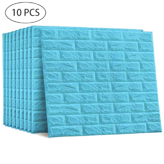 Pack de 10 Panneaux Muraux 3D Effet Brique Bleu Ciel