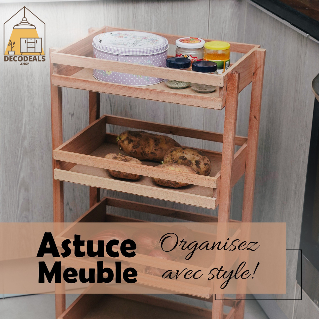 Meuble de Rangement en Bois Naturel Mobile - 4 Étagères Pratiques (Modèle 1)