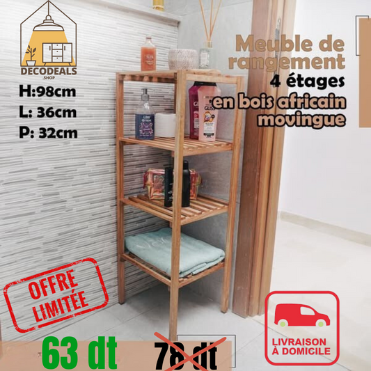 Meuble de Rangement en Bois Naturel - 4 Étagères Pratiques (Modèle 3)