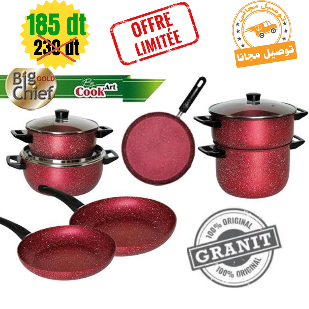 Batterie de Cuisine Cook’art Granite✅ : 10 Pièces❗تخفيض فرصة 🎁😍
