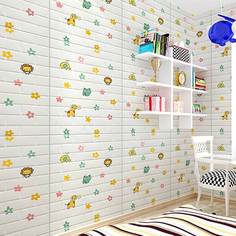 Pack de 10 Panneaux Muraux 3D Effet Brique Animaux Kids