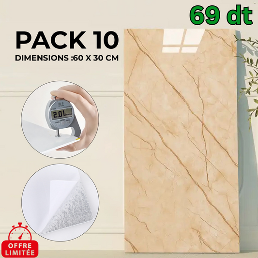 Pack de 10 Panneaux PVC Autocollant Alternative Au Marbre 60x30 cm - BEIGE