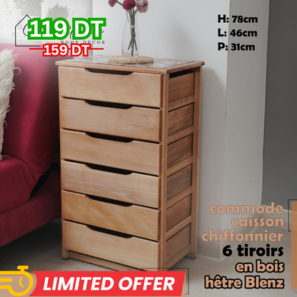 Chiffonnier - Commode caisson - Meuble de rangement en bois d'hêtre naturel (Blenz)