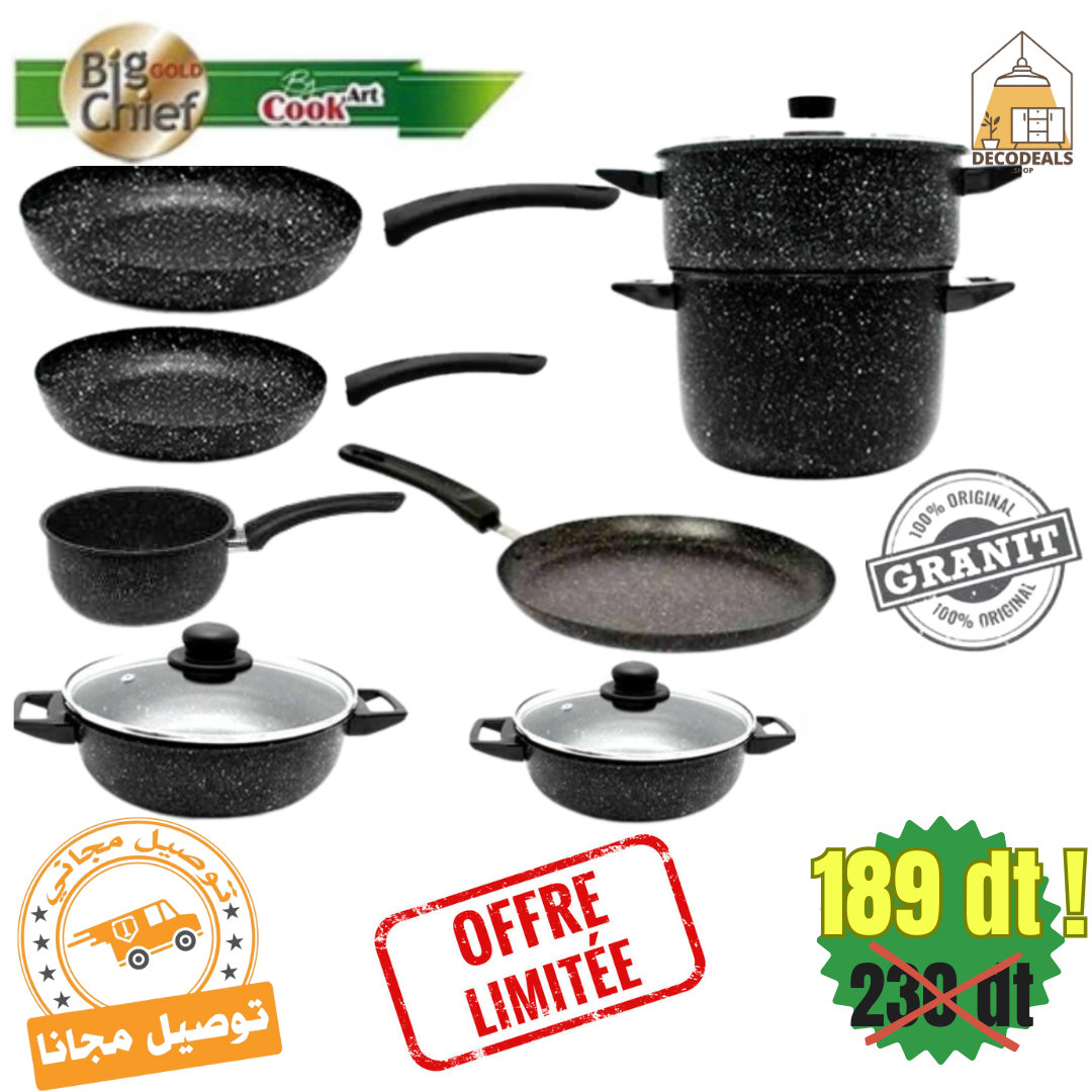 Batterie de Cuisine Cook’art Granite : 11 Pièces ✅ en Promo 🔥