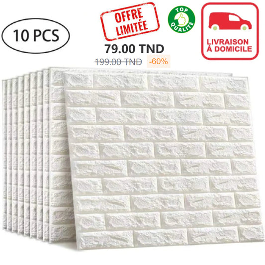 Pack de 10 Panneaux Muraux 3D Effet Brique Blanc