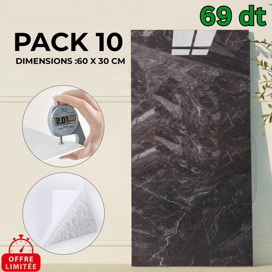 Pack de 10 Panneaux PVC Autocollant Alternative Au Marbre 60x30 cm - GRIS CHARBON