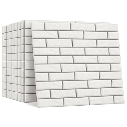 Pack de 10 Panneaux Muraux 3D Adhésifs Anti-Humidité Blanc avec Bordure Gris 5MM
