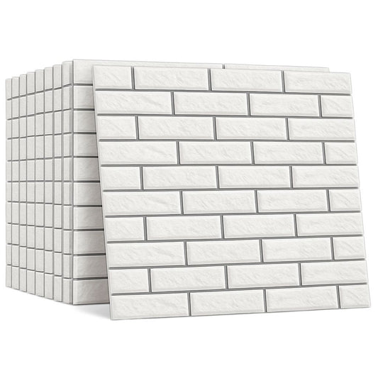 Pack de 10 Panneaux Muraux 3D Adhésifs Anti-Humidité Blanc avec Bordure Gris 5MM