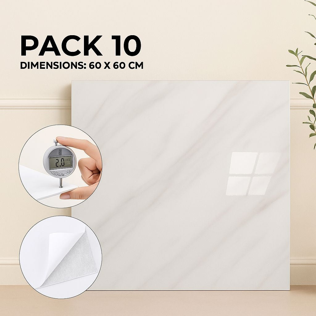 Pack de 10 Panneaux PVC Autocollant Alternative Au Marbre 60 x 60 cm - Blanc  - en Promo 🔥
