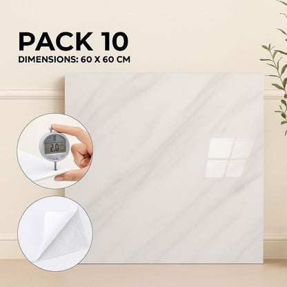 Pack de 10 Panneaux PVC Autocollant Alternative Au Marbre 60 x 60 cm - Blanc  - en Promo 🔥