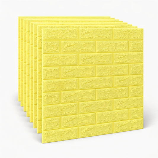 Pack de 10 Panneaux Muraux 3D Effet Brique  Jaune Citron