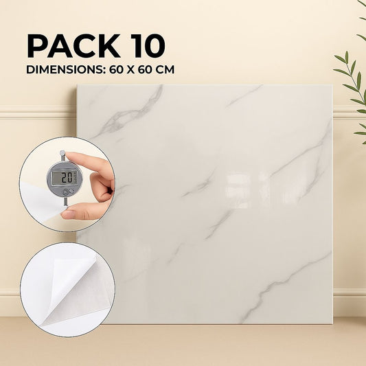 Pack de 10 Panneaux PVC Autocollant Alternative Au Marbre 60 x 60 cm - Blanc  - en Promo 🔥