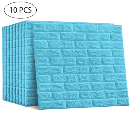 Pack de 10 Panneaux Muraux 3D Effet Brique  Bleu Ciel