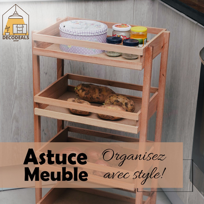 Meuble de Rangement en Bois Naturel Mobile - 4 Étagères Pratiques (Modèle 1)
