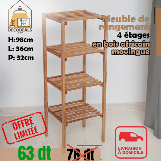 Meuble de Rangement en Bois Naturel  - 4 Étagères Pratiques (Modèle 3)