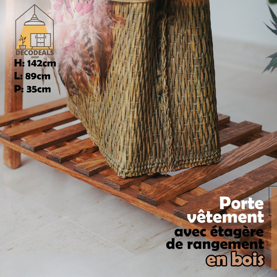 Porte-vêtements avec étagère de rangement en bois