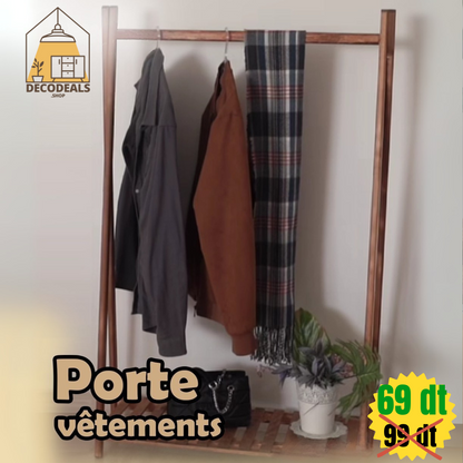 Porte-vêtements avec étagère de rangement en bois