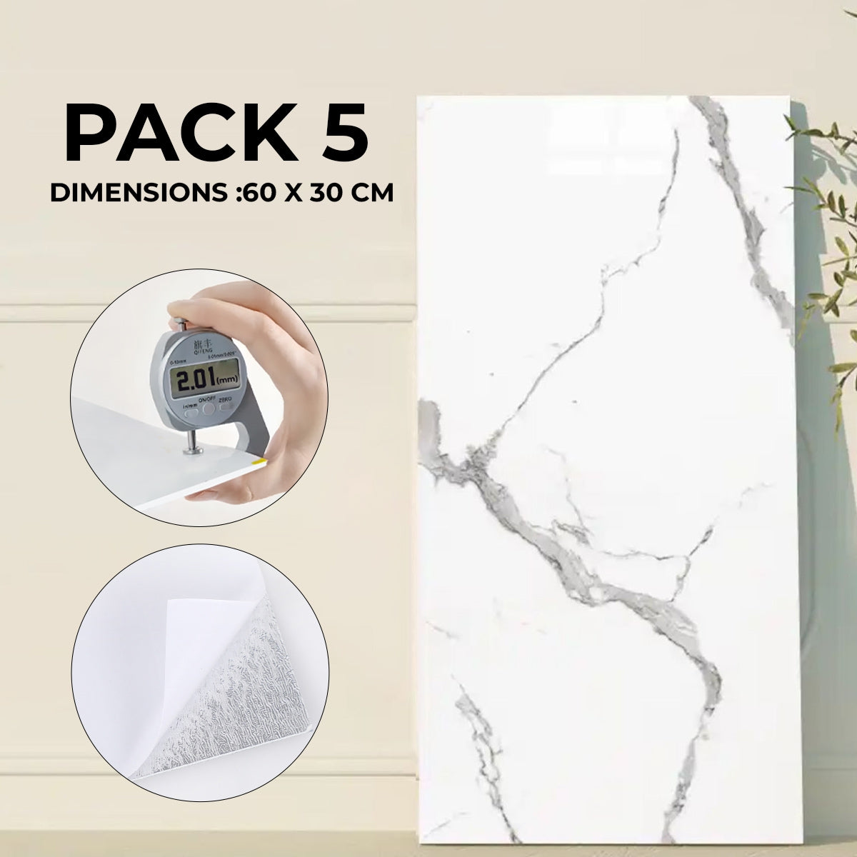 Pack de 10 Panneaux PVC Autocollant Alternative Au Marbre 60x30 cm