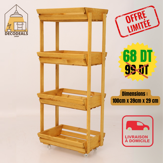 Meuble de Rangement en Bois Naturel Mobile  - 4 Étagères Pratiques (Modèle 2)